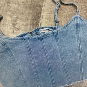 Fashion Nova Washed Blue Denim Corset Tank